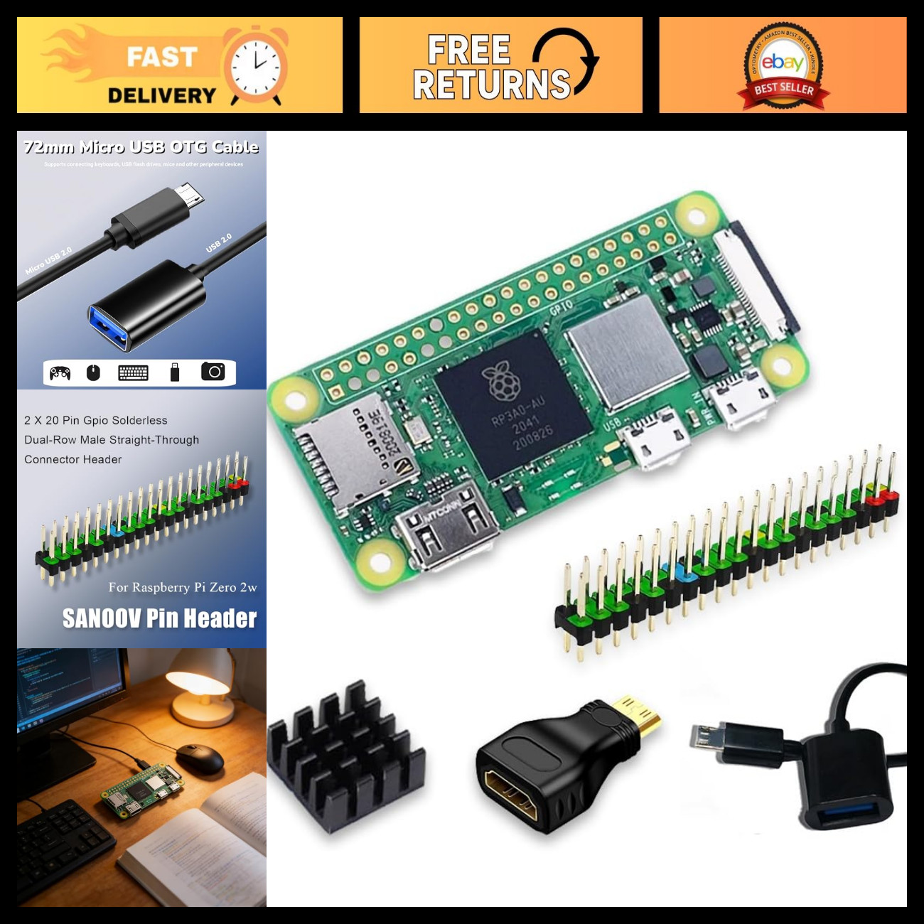 Raspberry Pi Zero 2W Starter Kit - Complete Mini Computer Bundle with Accessorie