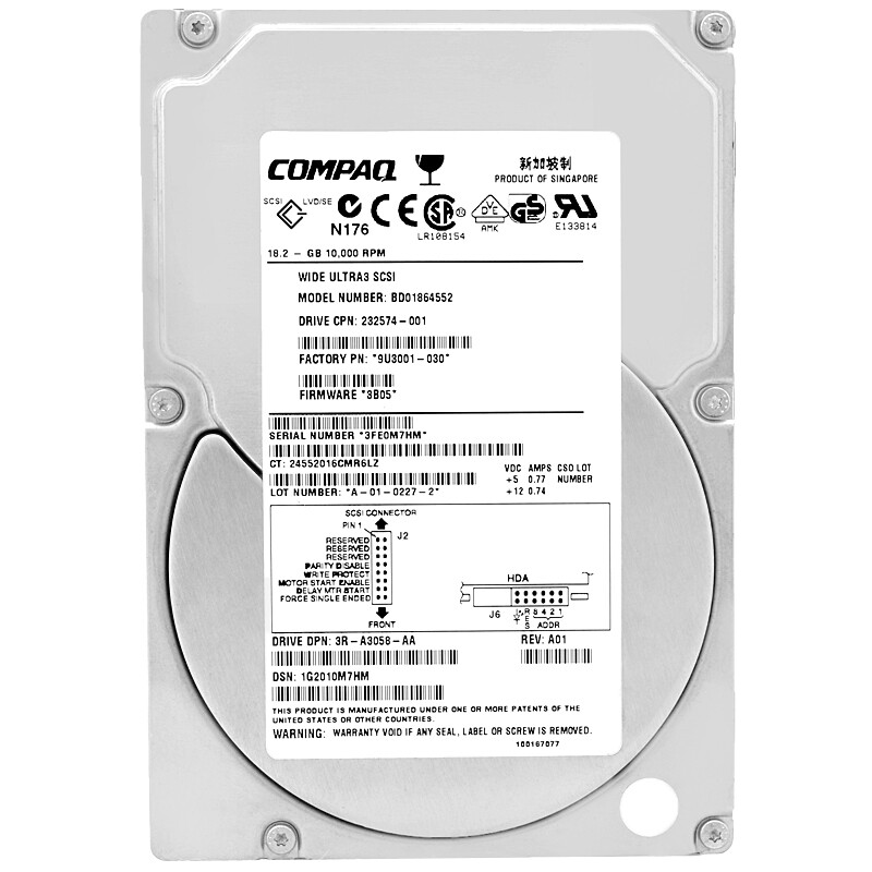 Hard Drive Compaq BD01864552 18.2GB 10000Rpm 8Mb 80 Pin 3.5" 232574-001