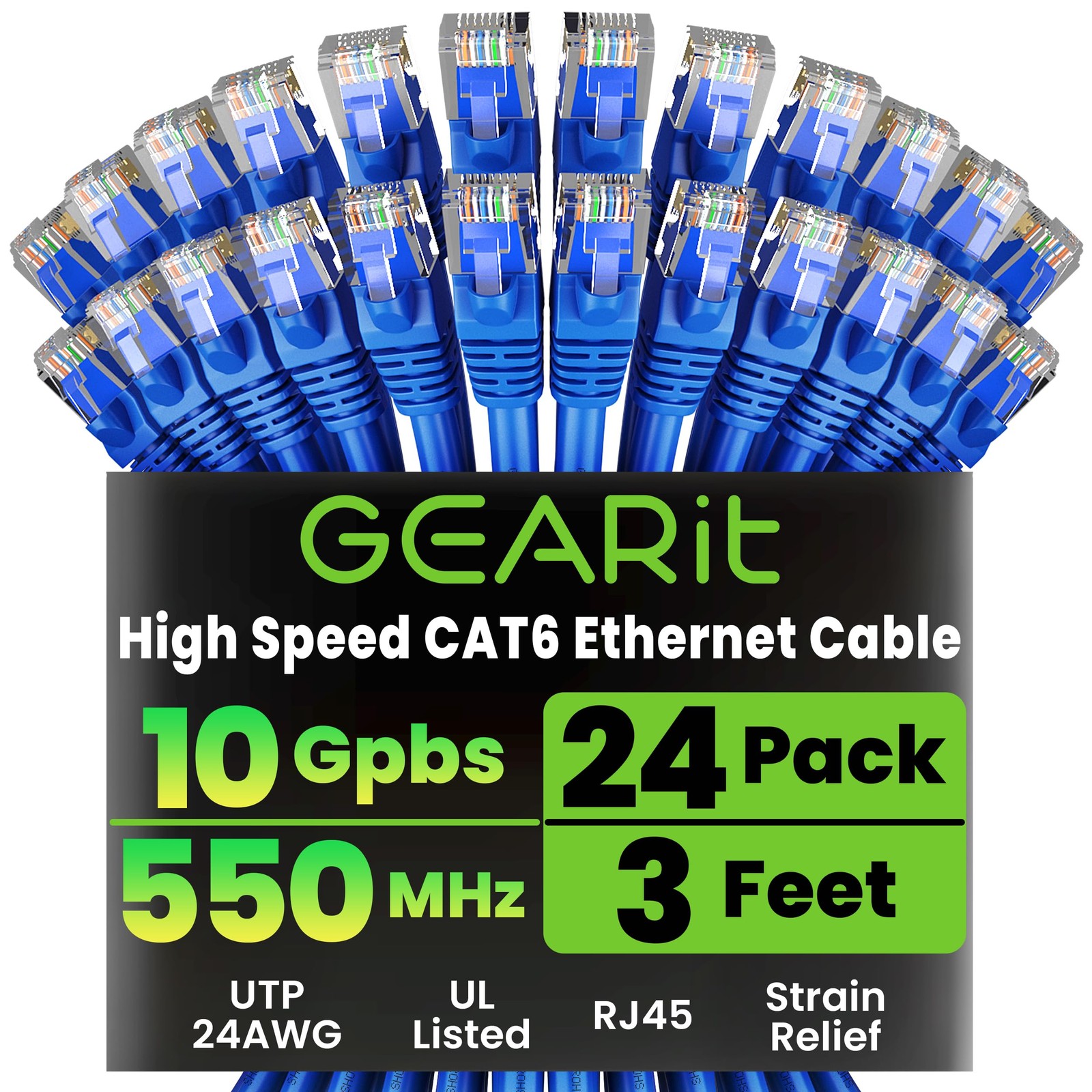 Cat 6 Ethernet Patch Cable 3 ft Blue (24-Pack Cat6 Ethernet Patch Cables 3ft)...