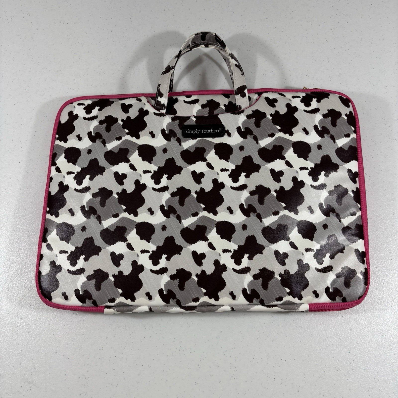 Simply Southern Pink and Cow Print Pockets Laptop Tablet Bag Satchel  11" x 15"