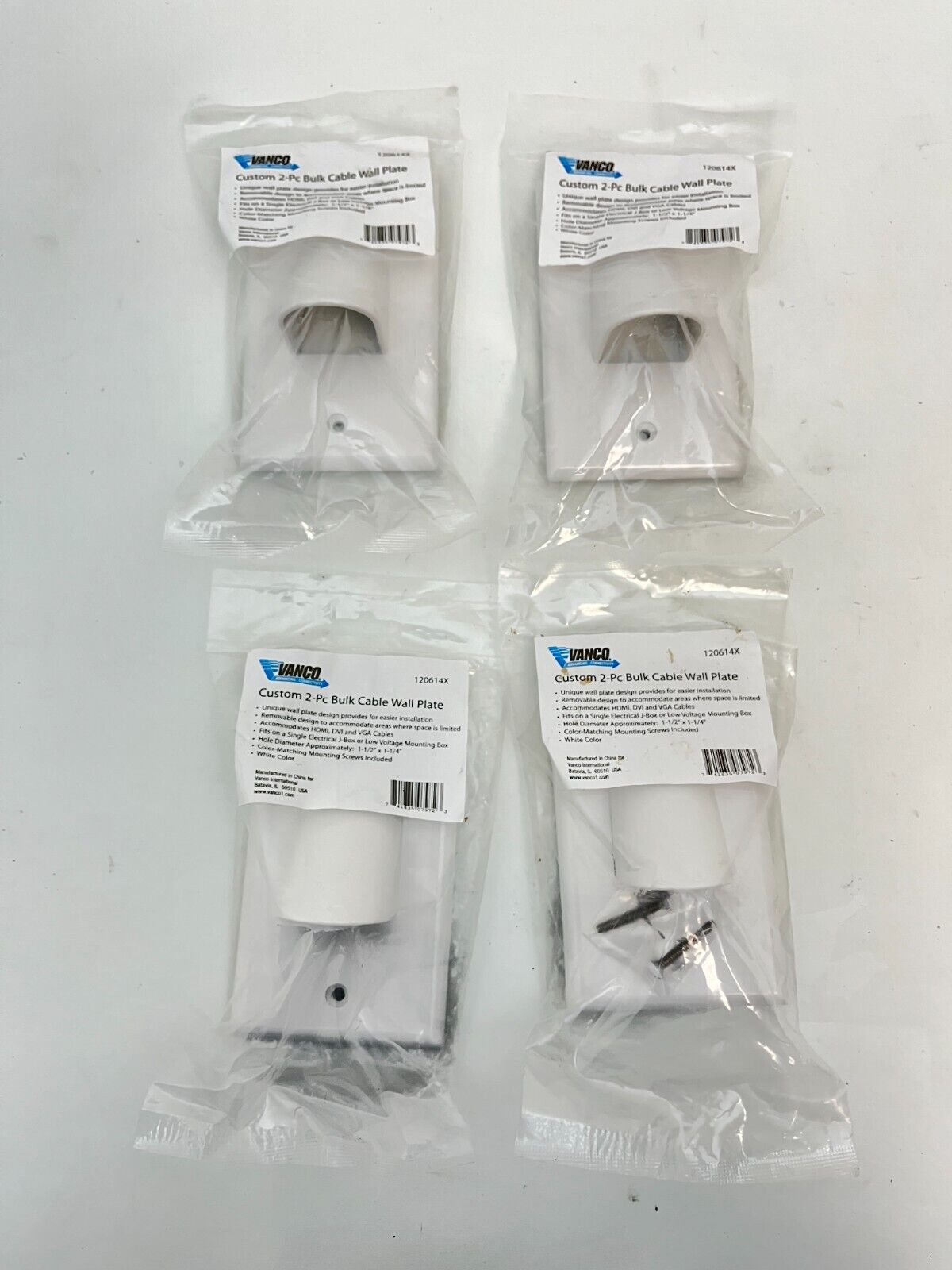 LOT OF 4 VANCO 120614X Cable Wallplate, 2-Piece, 1.5