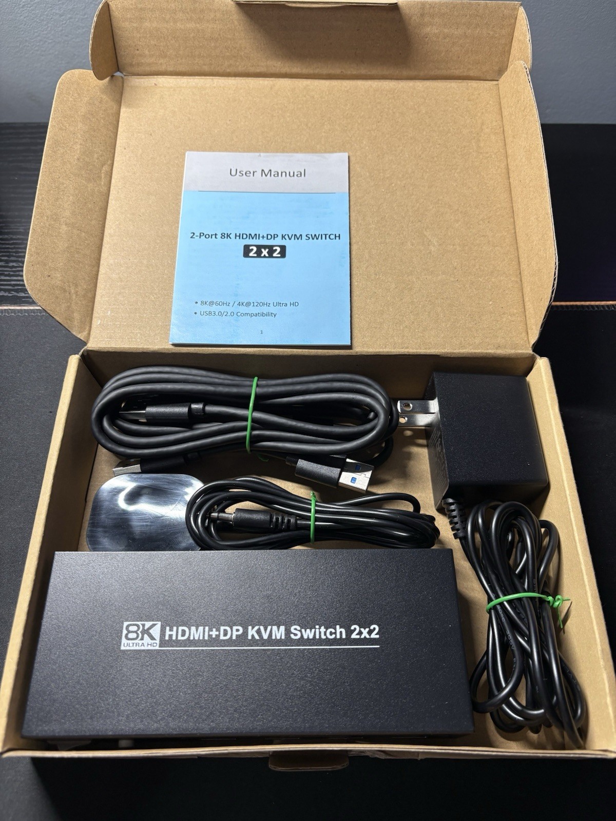 2-Port 8K HDMI + DP KVM Switch 2x2