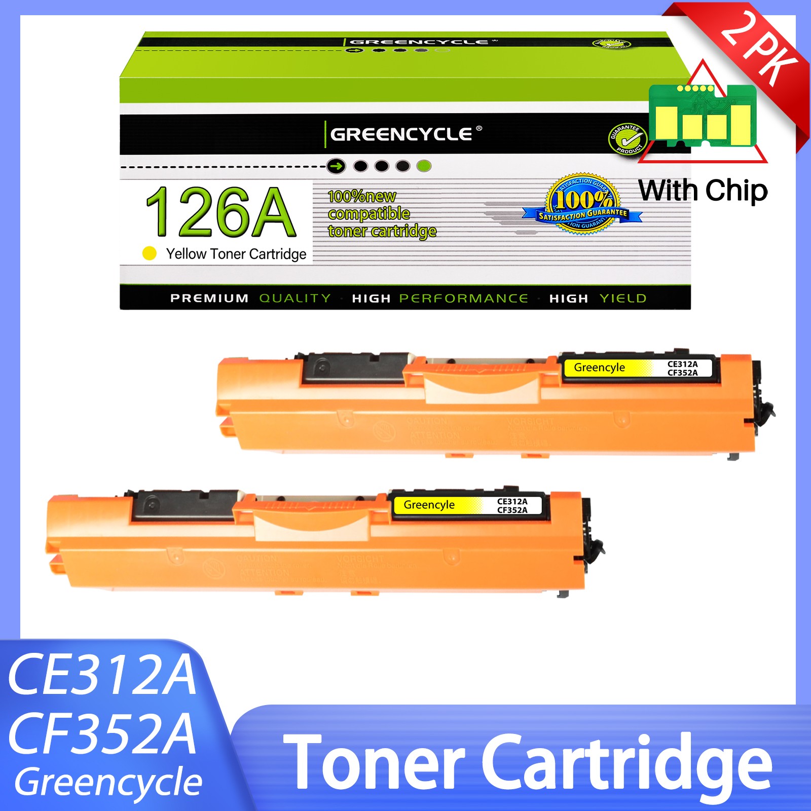 2PK Compatible For HP 130A LaserJet MFP M176n - CF352A Yellow Toner Cartridge
