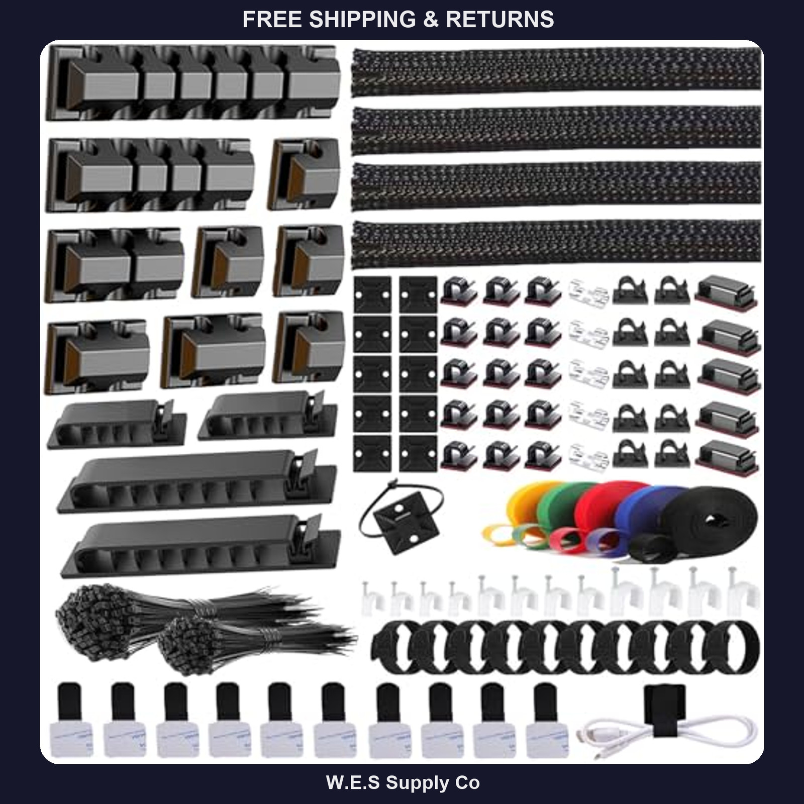 327 Piece Cable Management Kit Cord Organizer Sleeves Clips Ties Black