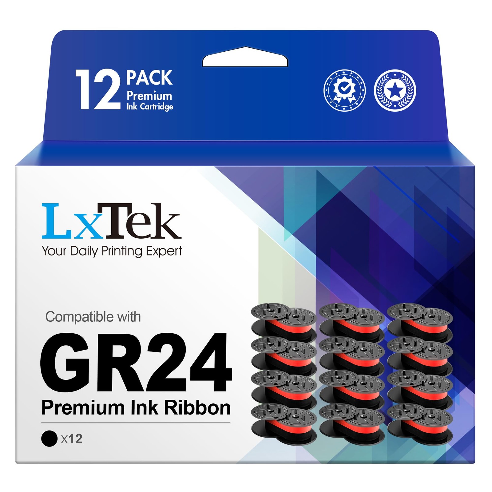 LxTek Replacement for GR24 12 Pack gr24 ribbon, 12 (Black, Red）