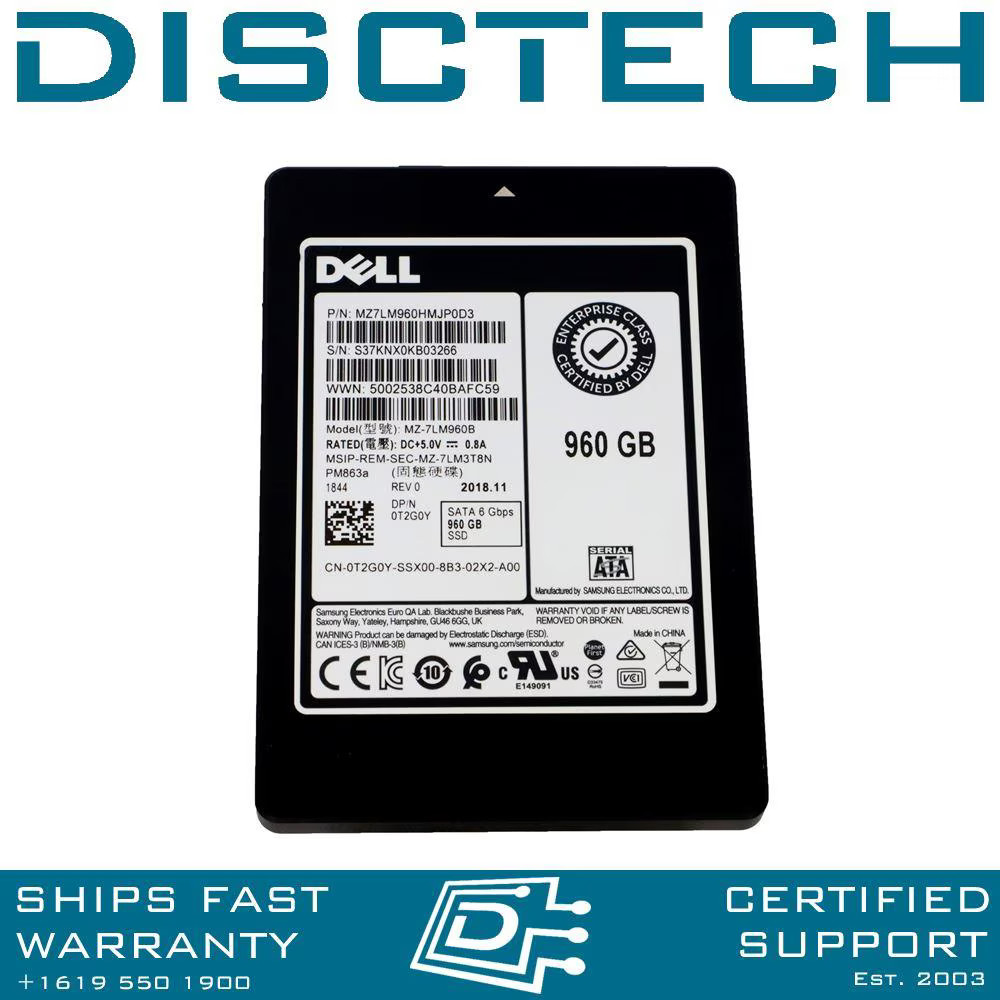Dell T2G0Y 960GB SATA 6Gbps RI Read Intensive 2.5in SFF SSD MZ7LM960HMJP0D3