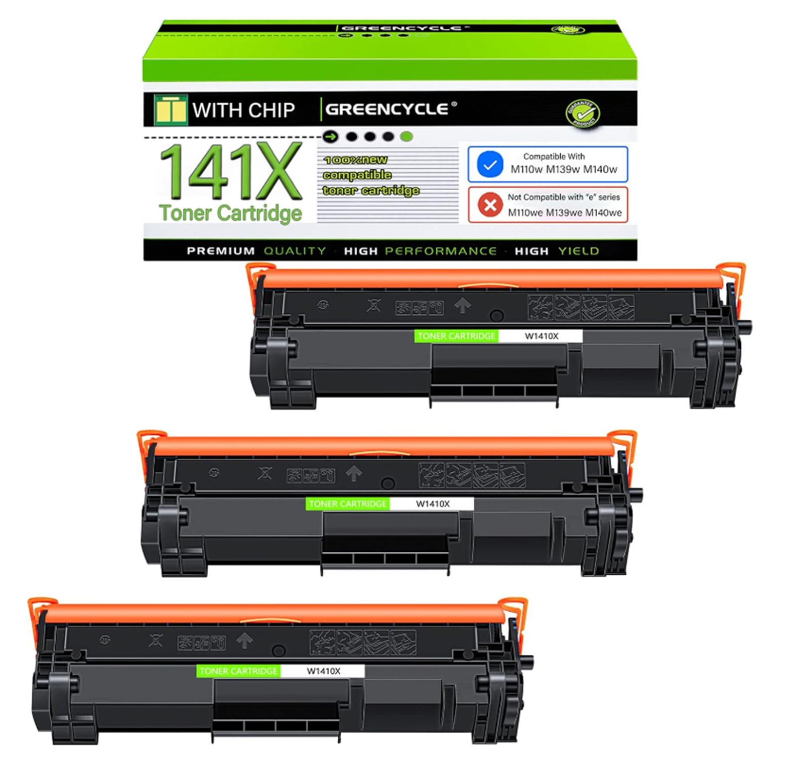 3PK greencycle New Chip 141X W1410X Toner Cartridge for HP M110w MFP M139w M140w