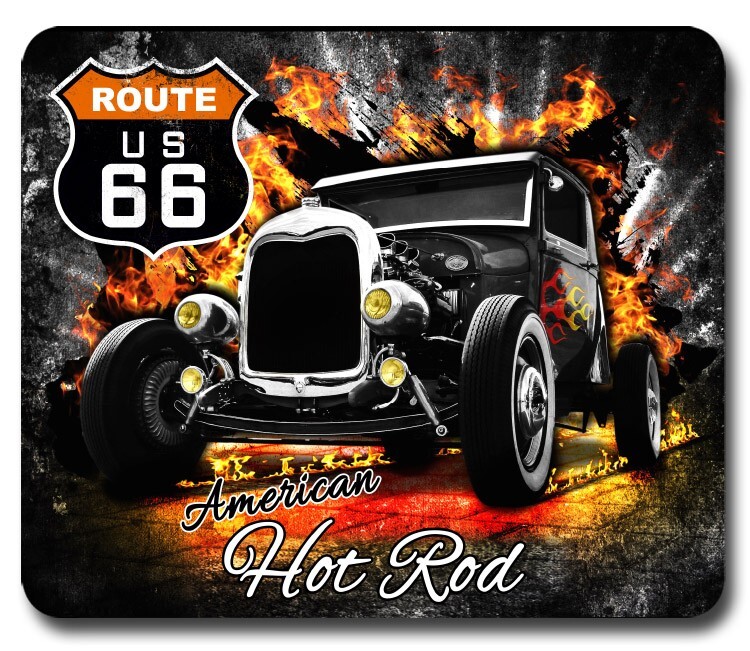ROUTE 66 American Hot Rod ~ Mouse Pad / PC Mousepad ~ Retro Patriotic Great Gift