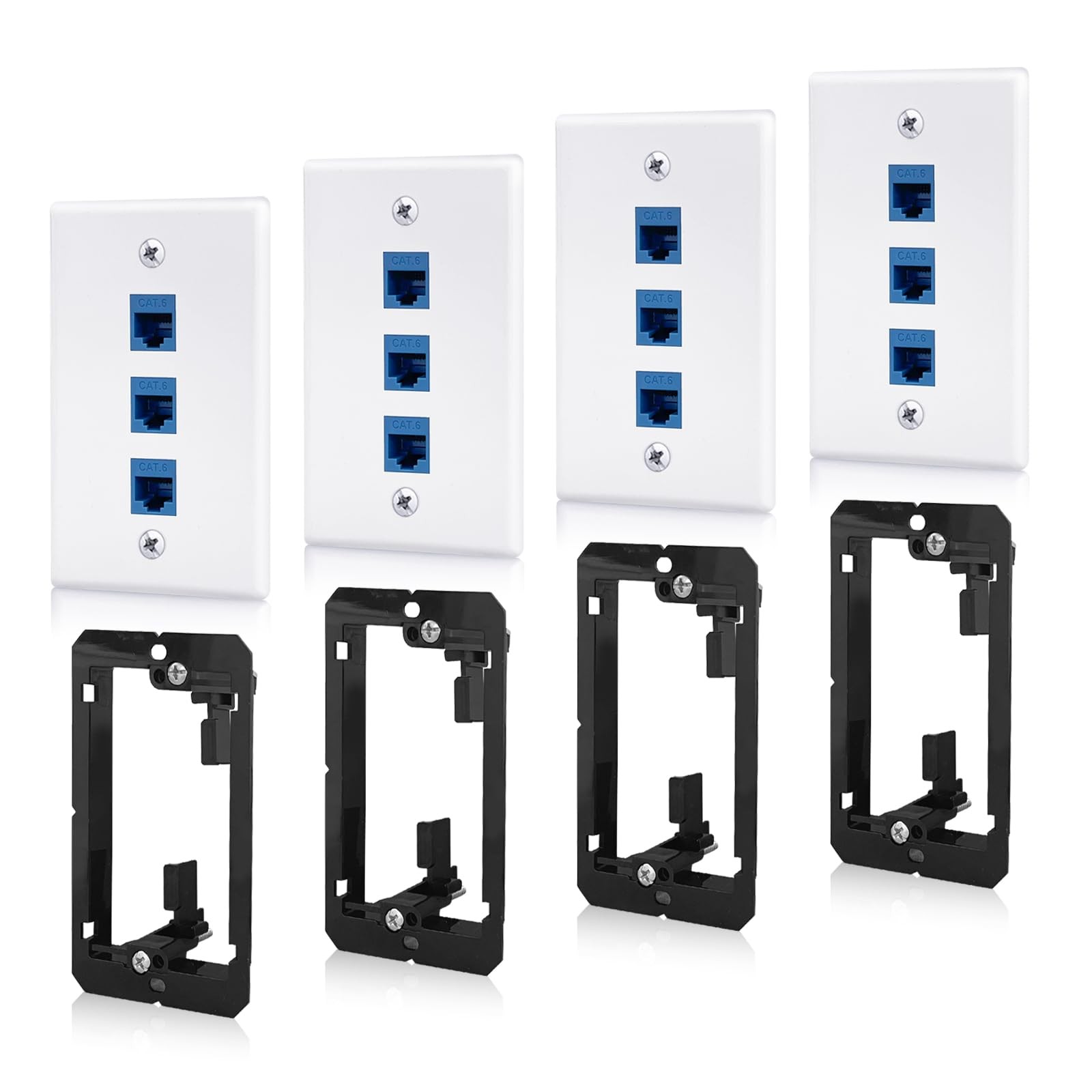 3Port Ethernet Wall Plate Cat6 Keystone RJ45 Outlet Mount Bracket 4 PCS