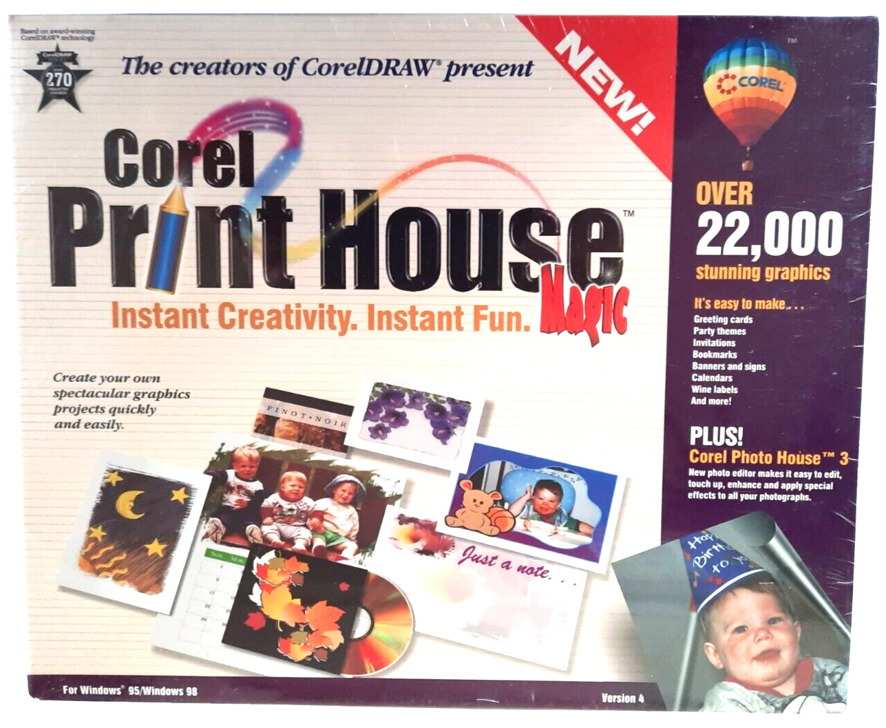 Corel Print House Magic v4.0 + Photo Editing v3 CD Win 95/98 Big Box VTG Sealed