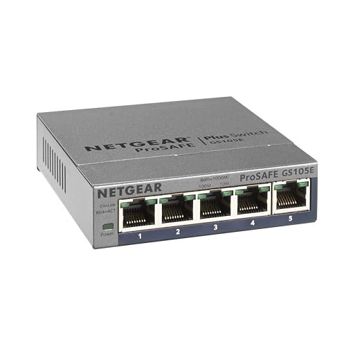 NETGEAR GS105Ev2 5-Port Gigabit Smart Managed Ethernet Switch Desktop Wall Mount