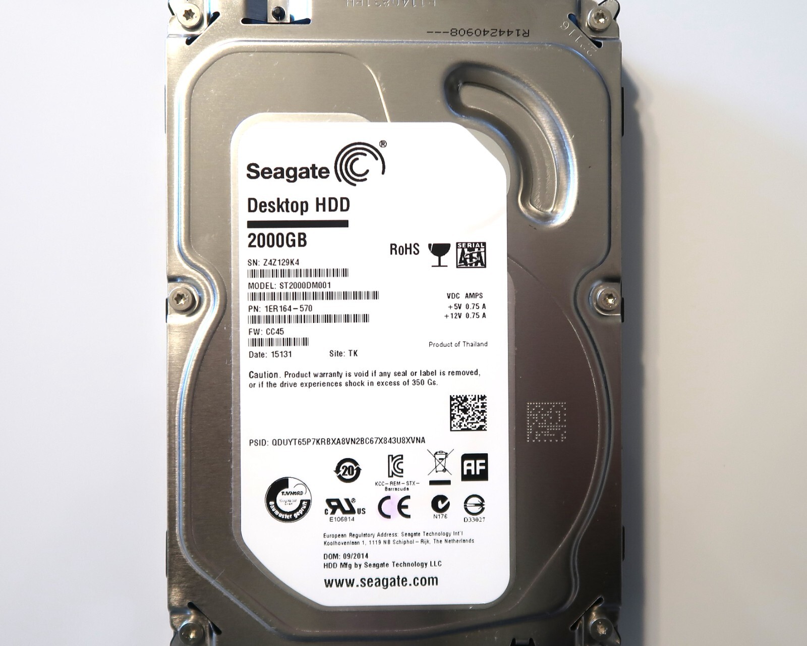 Seagate ST2000DM001 1ER164-570 CC45 TK Thailand (Z4Z1) 3.5" 2TB Sata 09/2014