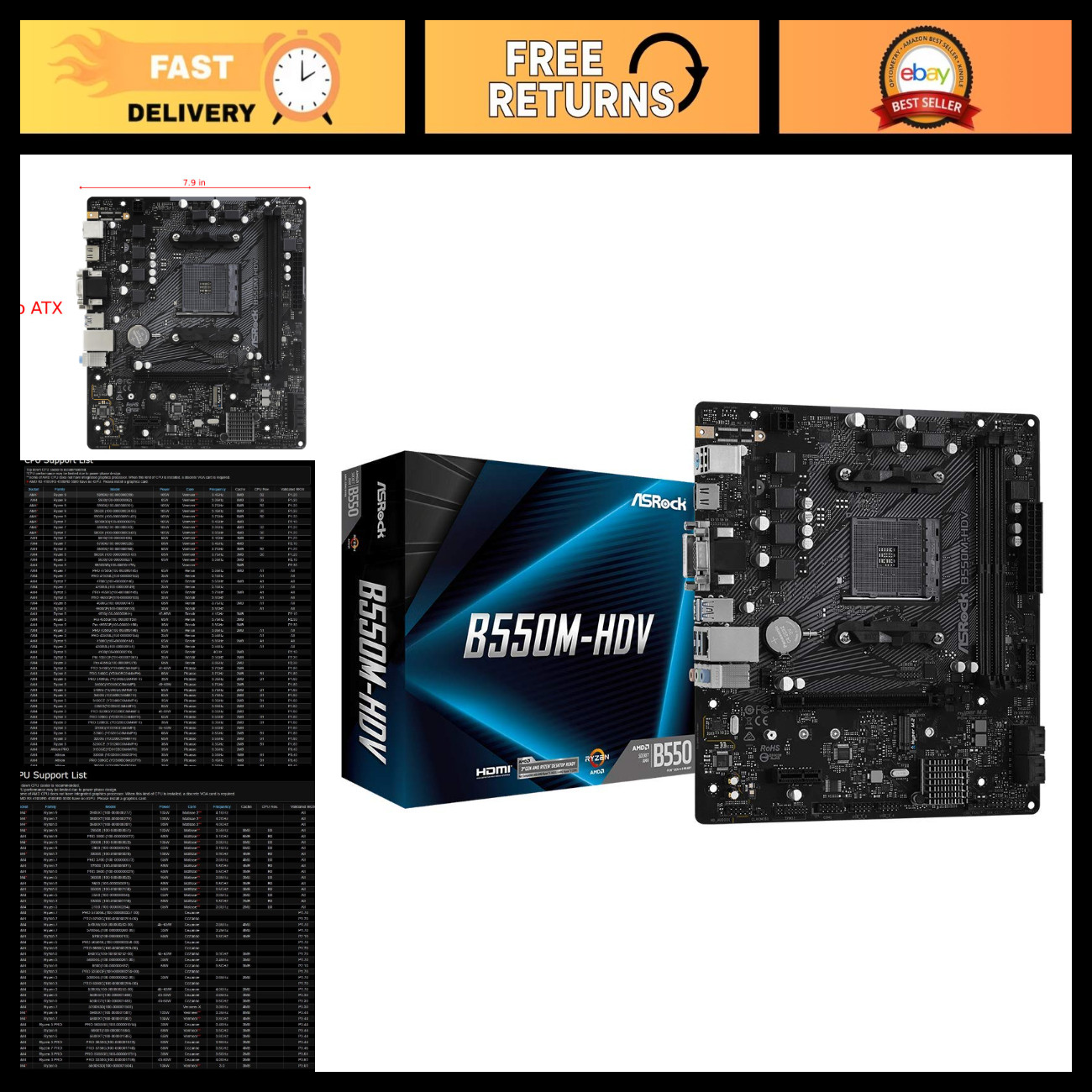 Micro-ATX Motherboard AM4 for AMD Ryzen 5000/4000/3000, DDR4 4733+, PCIe 4.0, Gi