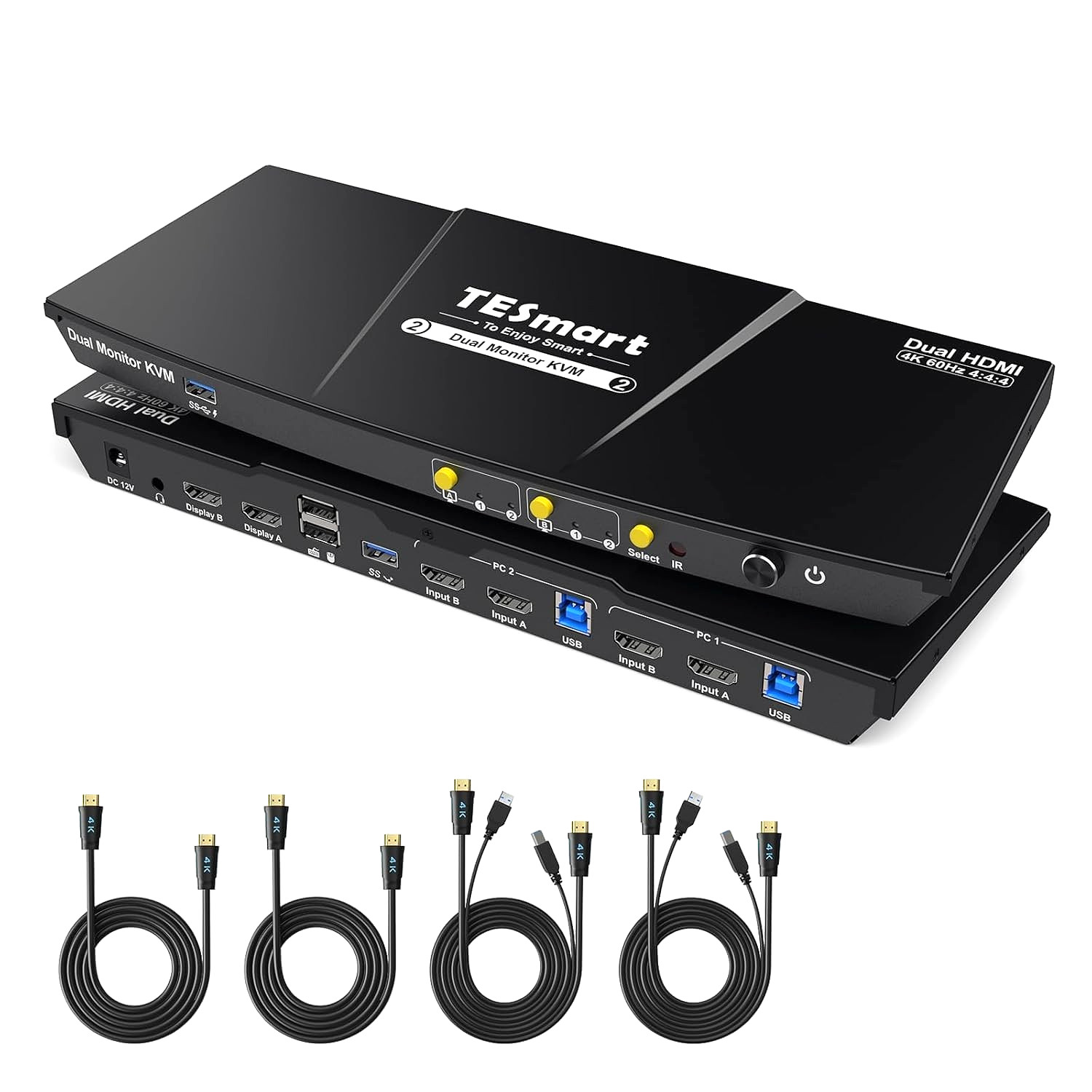 Dual Monitor HDMI KVM Switch 2 Computers USB 3.0 4K@60Hz Extended Display EDID