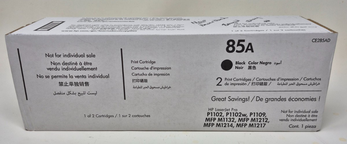 TWO GENUINE HP 85A CE285AD Black Original LaserJet Toner Cartridges 2 Cartridges