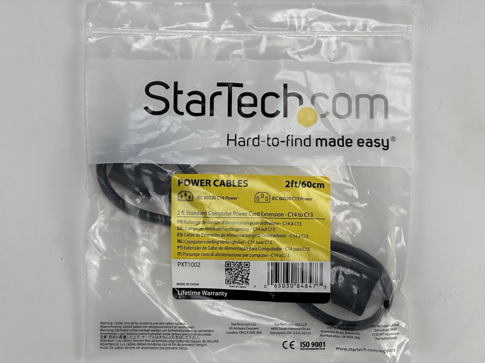 StarTech 2Ft 60cm C14-C13 Standard Power Cord PXT1002 IEC 60320 NEMA