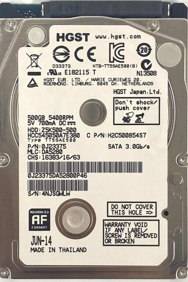 HTS545050A7E380 / 0J23335 HITACHI 2.5" SATA I 3.0GBs 500GB 5400 "TESTED"