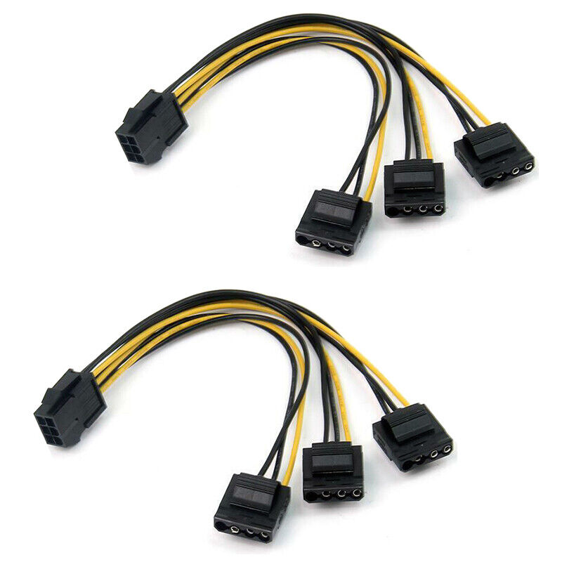 2pcs PCIe 6pin Female to 3 Molex IDE 4pin Female Graphic Card Power Supply Cable