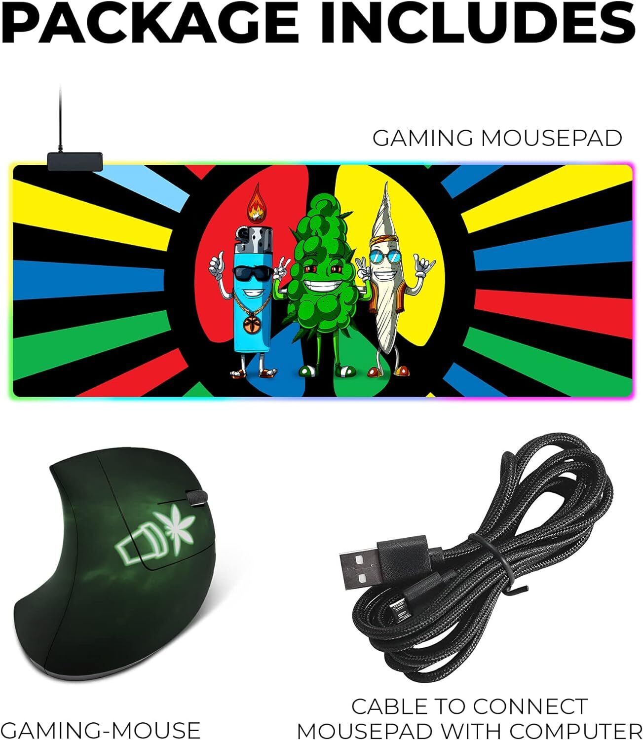 High-Quality Weed Gaming Mouse Pad with RGB Glow Light and Rubber Base