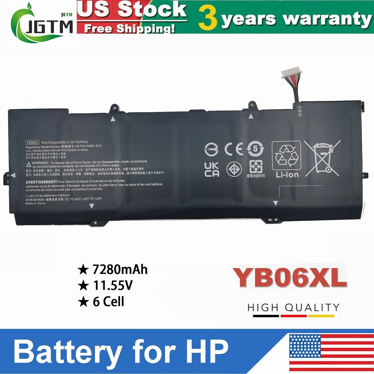 YB06XL Battery for HP Spectre x360 Convertible 15-CH0XX 15-CH011DX 84Wh 11.55V