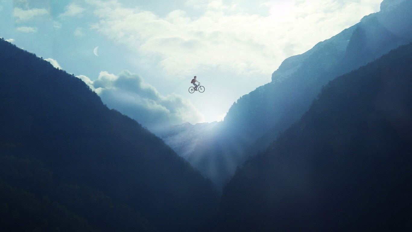 Landscape photography mountains art bicycle vehicle sky Custom Gaming Mat Desk