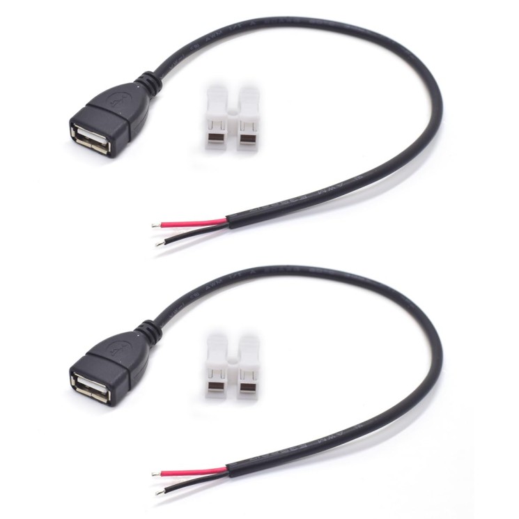 ELNONE 2PCS 0.3M/1FT USB 2.0 Female Pigtail 2 Wire 20AWG USB DC Pigtail DIY Powe