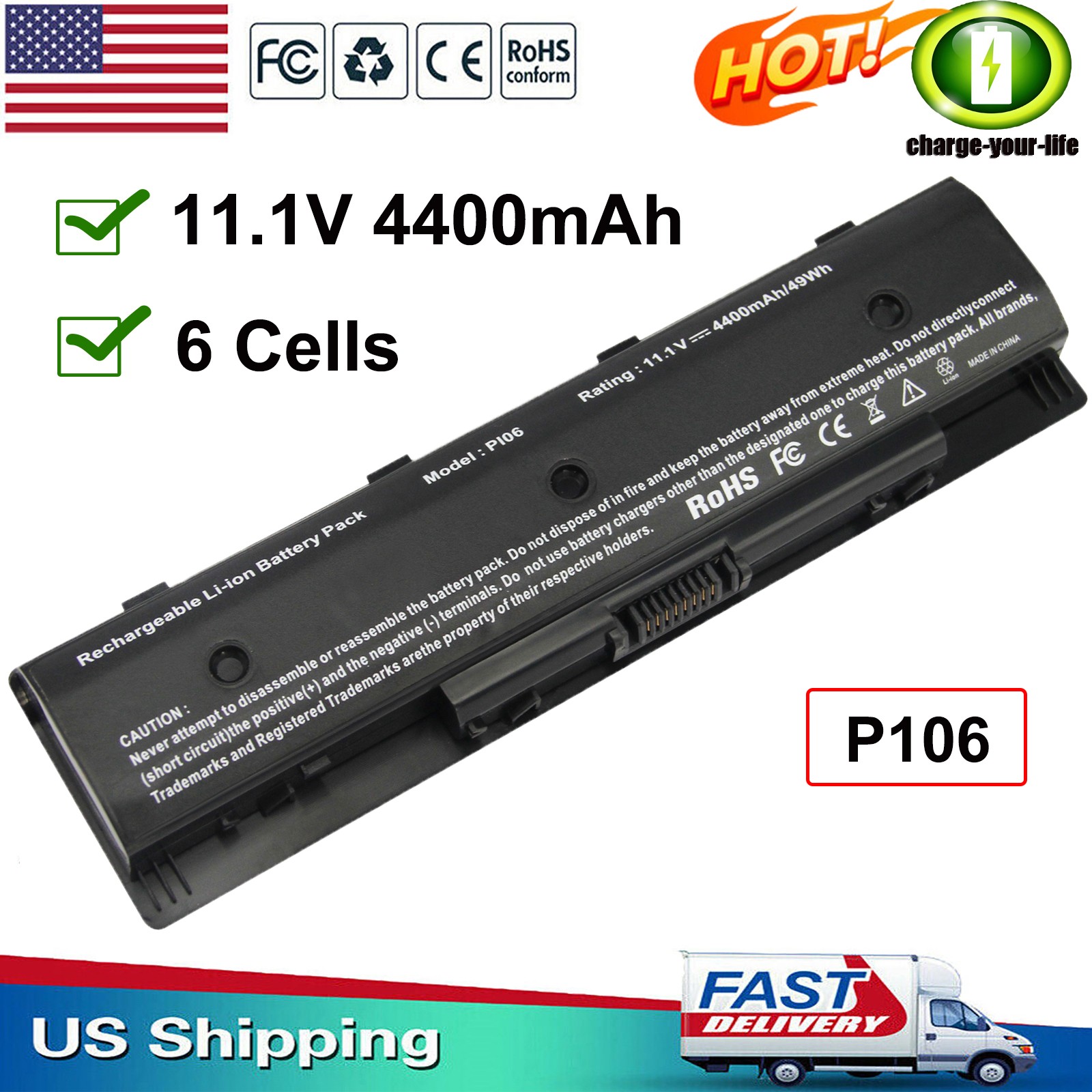 6 Cells PI06 Battery for HP 710416-001 710417-001 709988-541 HSTNN-UB4N P106 NEW
