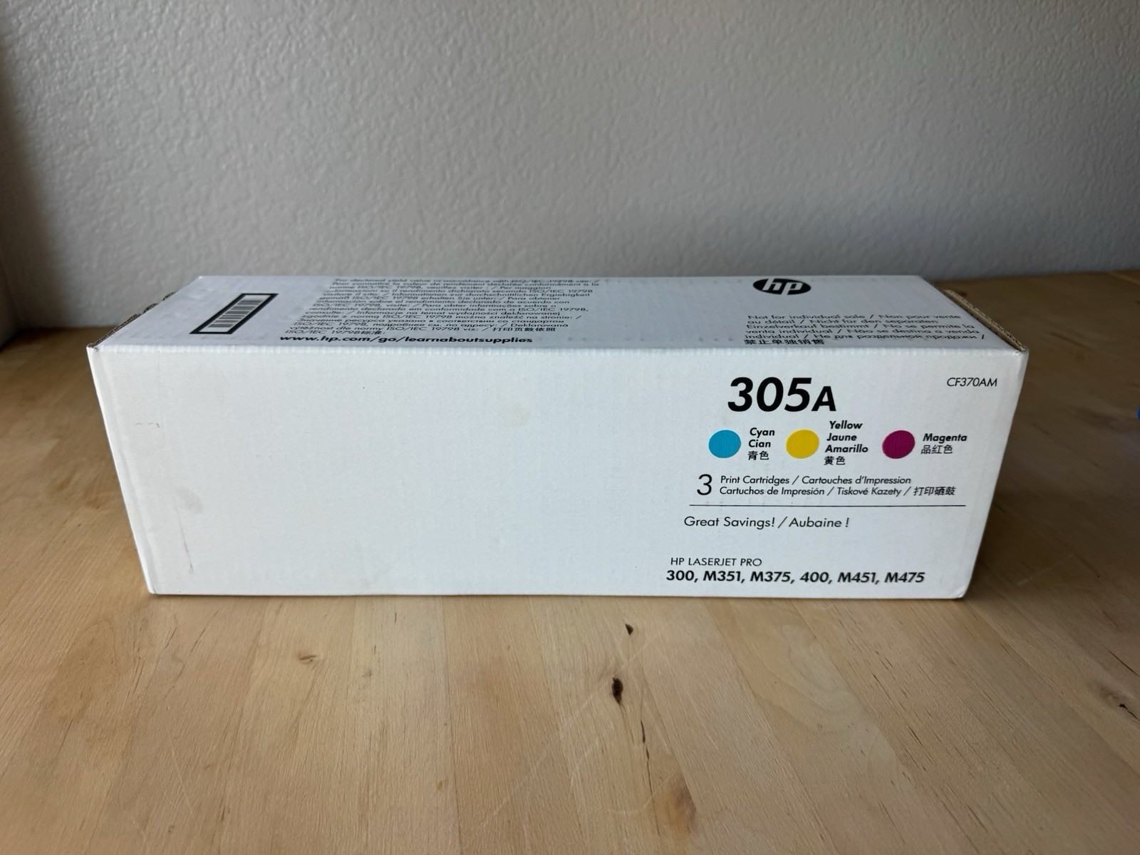 New HP 305A Toner Cartridge Tri-Pack CF370AM Yellow Cyan Magenta