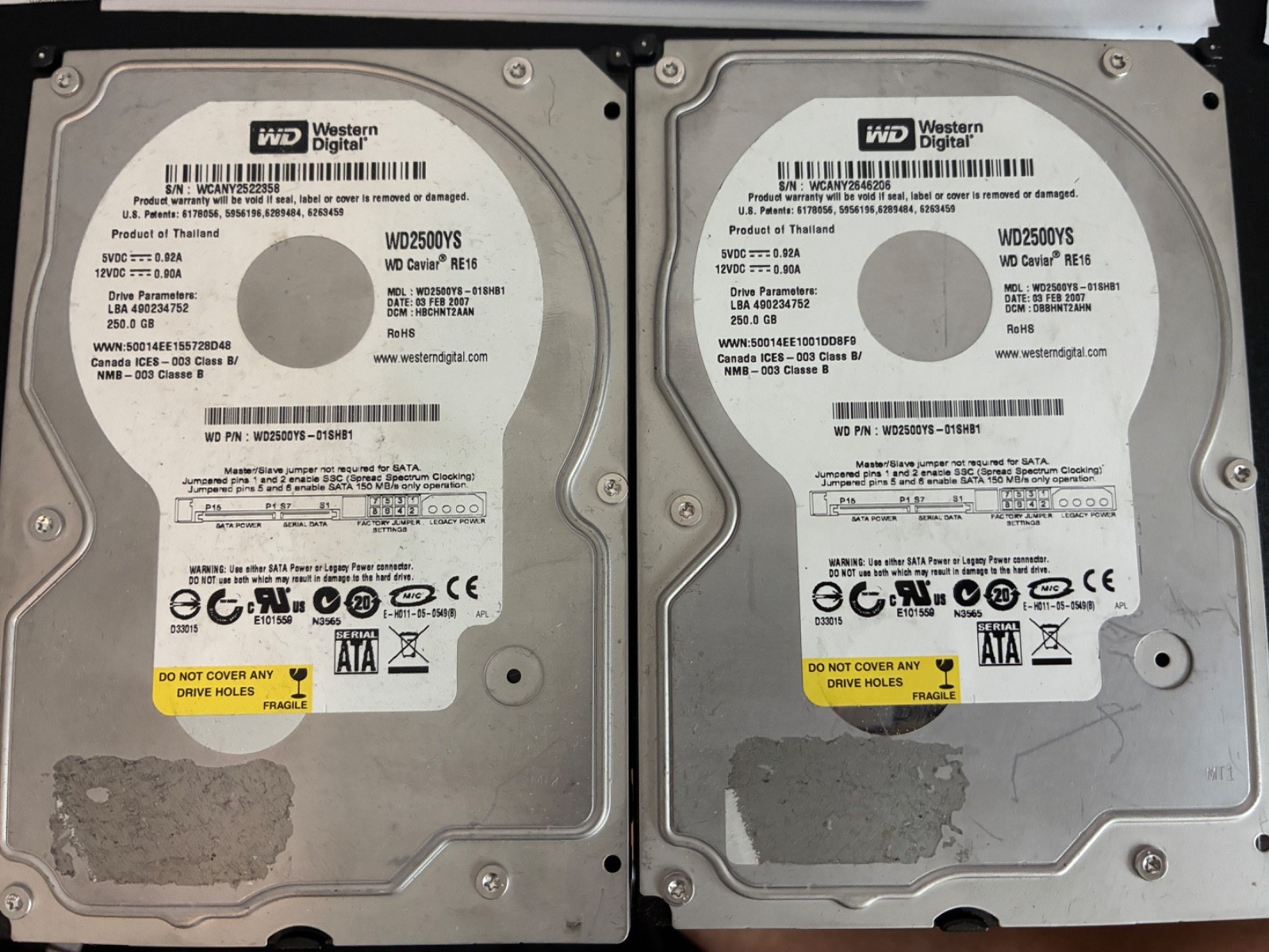 2x Western Digital Caviar Hard Drive RE16 WD2500YS 250GB 7200RPM 3.5" HDD SATA