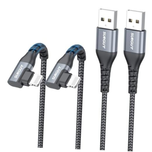 USB-A to Lightning Cable Right Angle-Pack, Short USB to Lightning 1FT 2 Grey