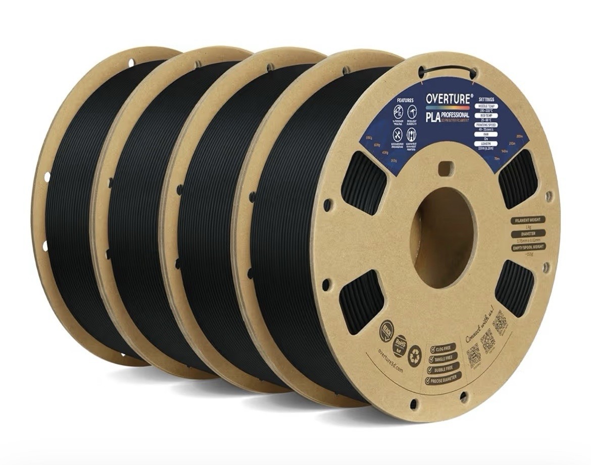 OVERTURE 4KG Bundle PLA Plus (PLA+) Filament 1.75mm +/- 0.02mm (Black*4) 3D Prin