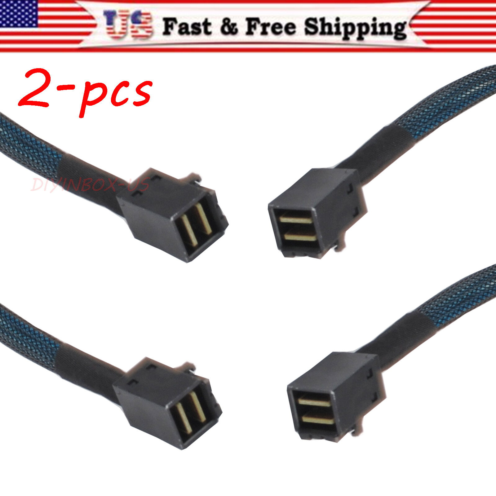 2-pcs 12G Internal HD Mini SAS SFF-8643 to SFF-8643 Cable 100-Ohm 1-meter