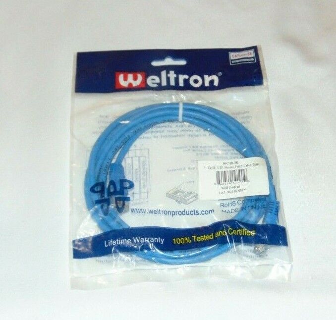 NEW in Pkg WELTRON 7ft UTP Booted Patch Cable BLUE  
