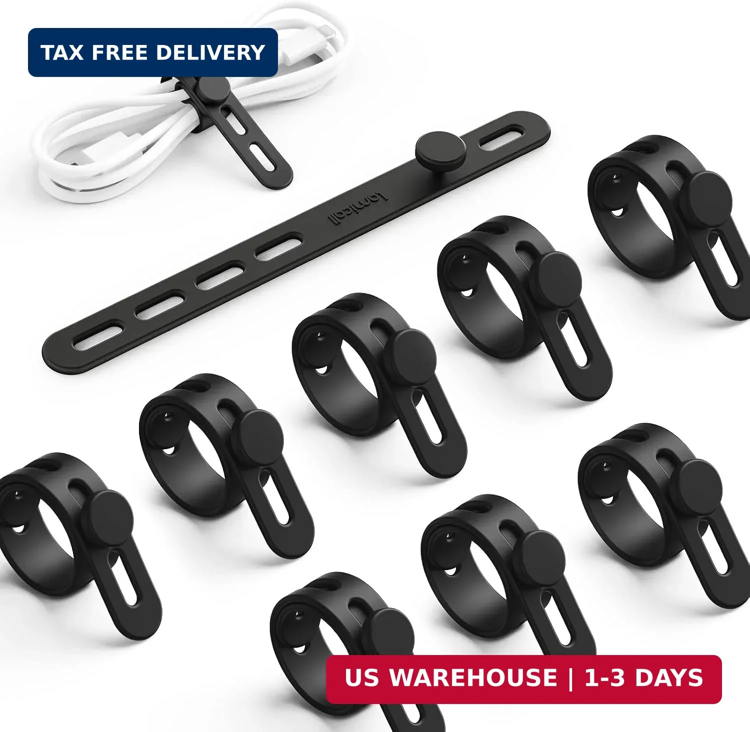 Lamicall 10 Pack Silicone Cable Ties Cord Organizer - Wire Management Wraps