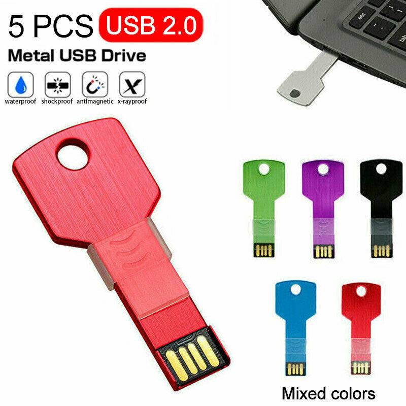5 Pack USB 2.0 Flash Drive 64GB 32GB 16GB 8GB 4GB Metal Key Shape Memory Stick