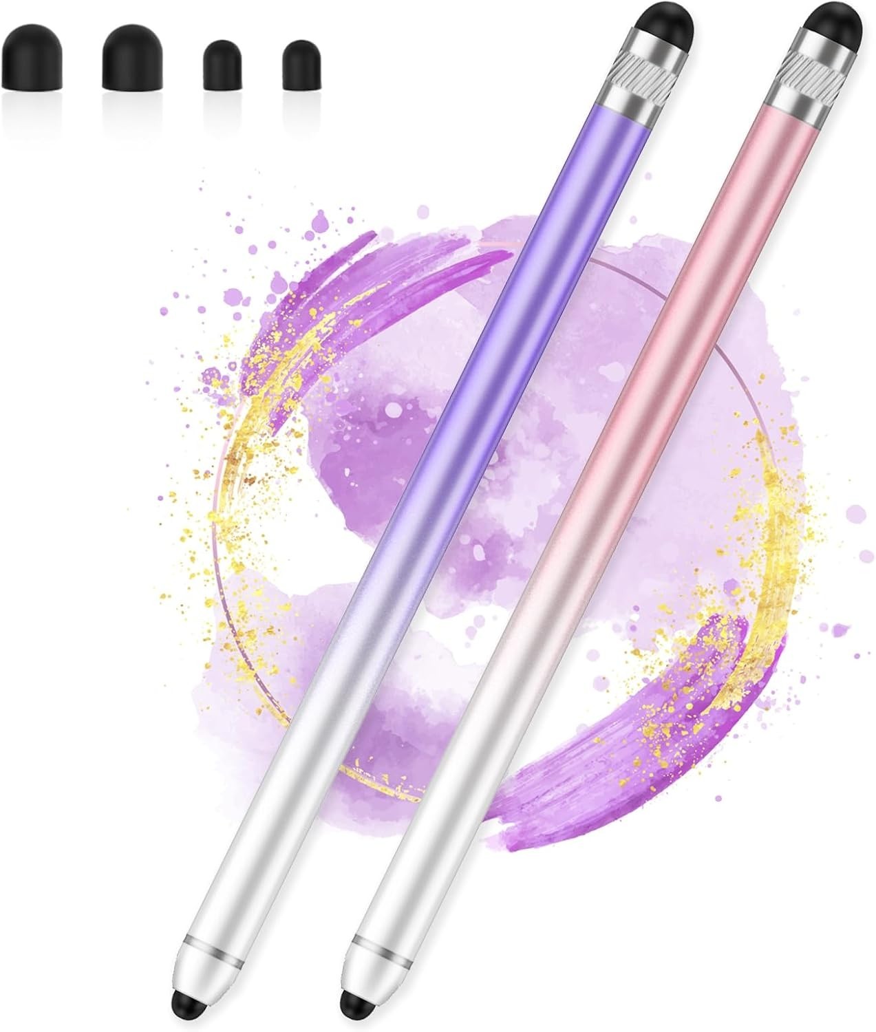 High Sensitivity Dual-End Stylus Pen for Touchscreens - 2 Pack Pink & Purple