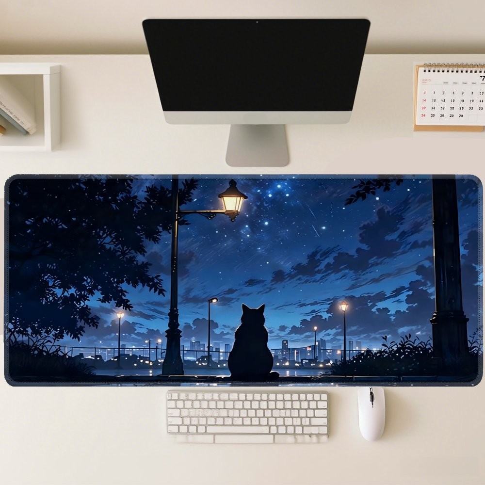 Large XXL Gaming Desk Pad, Non-Slip Rubber Extended Mouse Mat, Street Lamp Sta