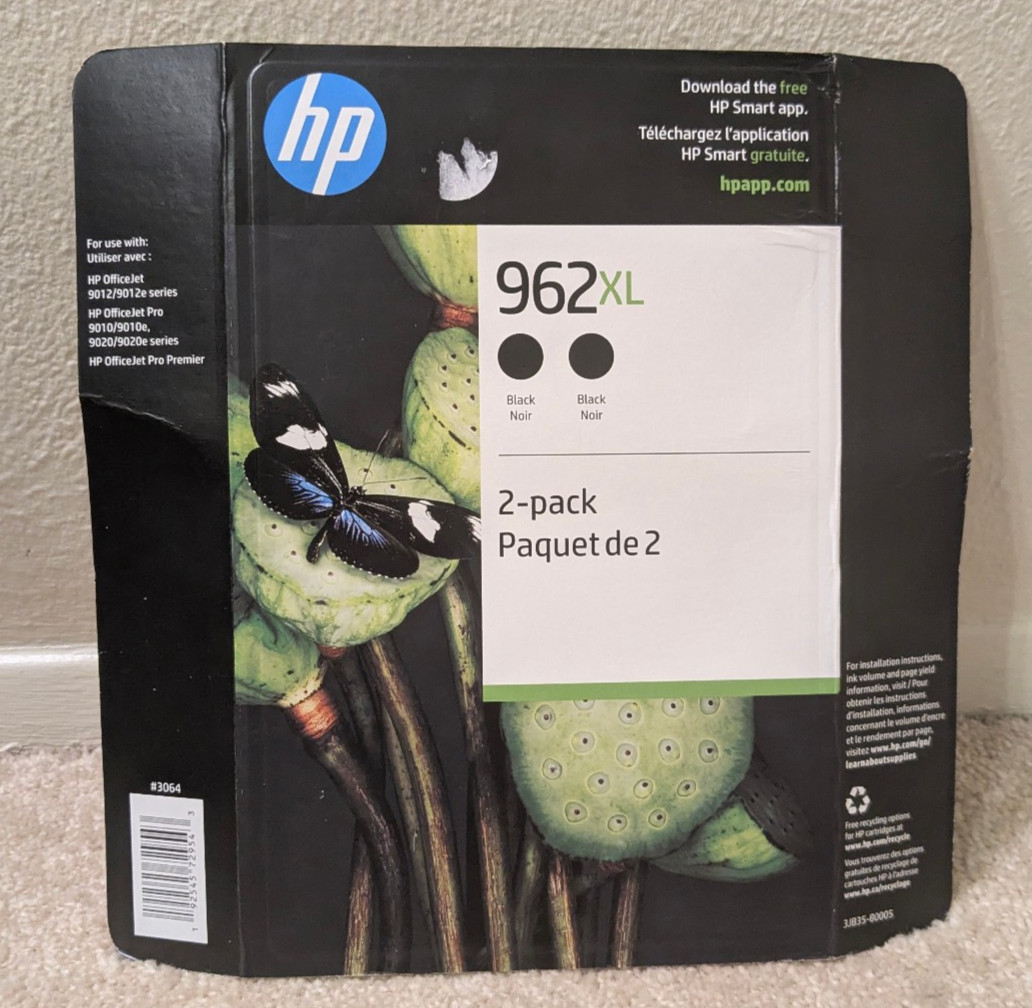 GENUINE OEM HP 962XL 2-PACK BLACK Ink Cartridges Expires 11/2023 - NEW SEALED