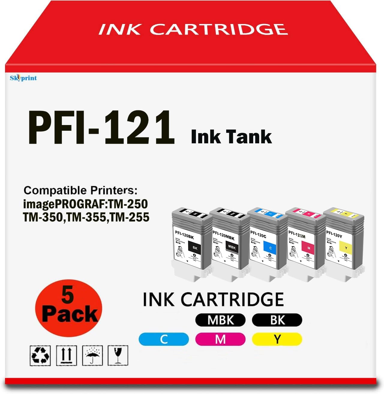 ** NEW SkyPrint Ink | PFI-121 | Black/Color | 5-Pack | Compatible with Canon