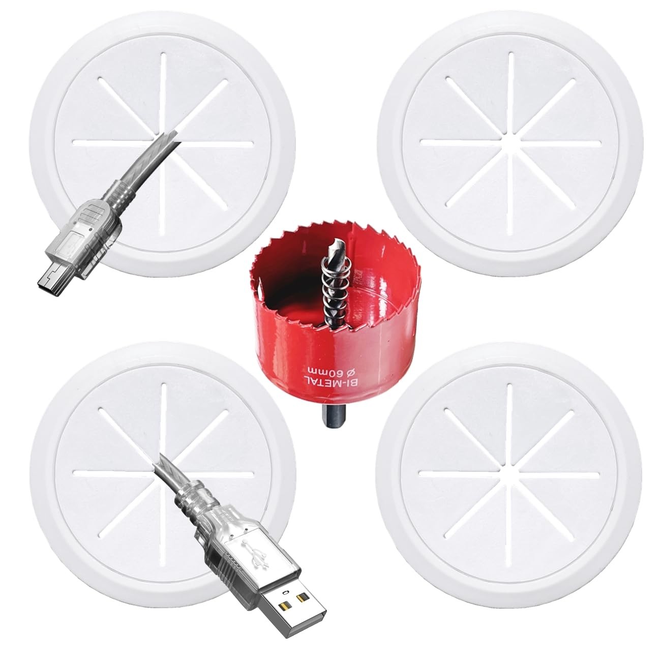 4 Pack TV Cord Hider for Wall Mounted TV, 23/8"60mm Hole Wire Hider in Wall C...