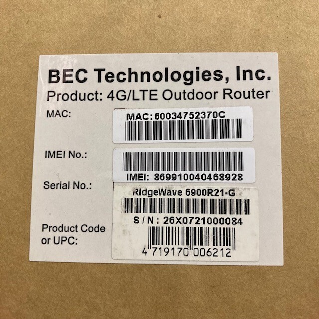 BEC RidgeWave 6900R21-G LTE-A Pro CBRS Industrial Outdoor Router (NOB)