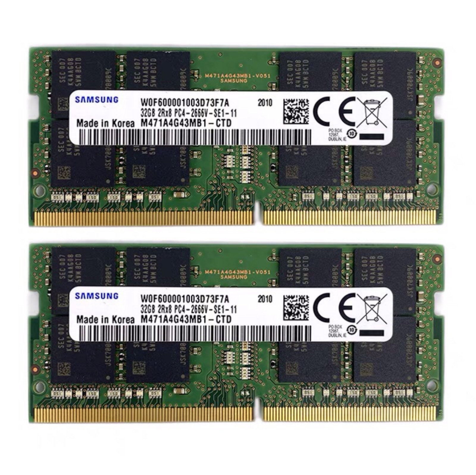 Samsung 64GB (2X32GB) DDR4 2666MHz PC4-21300 SODIMM Memory Ram M471A4G43MB1-CTD