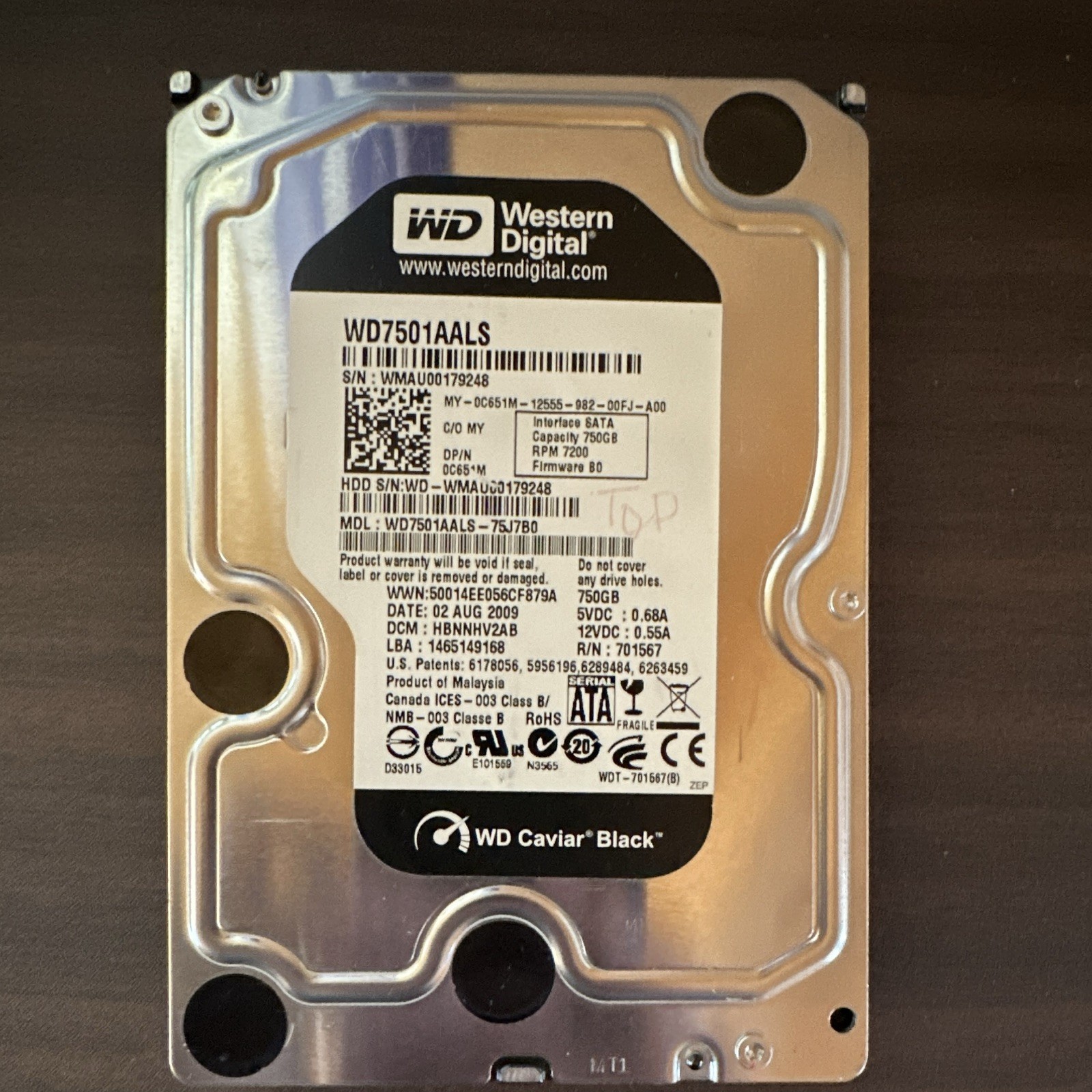 Western Digital Caviar Black WD7501AALS 750GB 3.5" SATA 7200RPM 32MB
