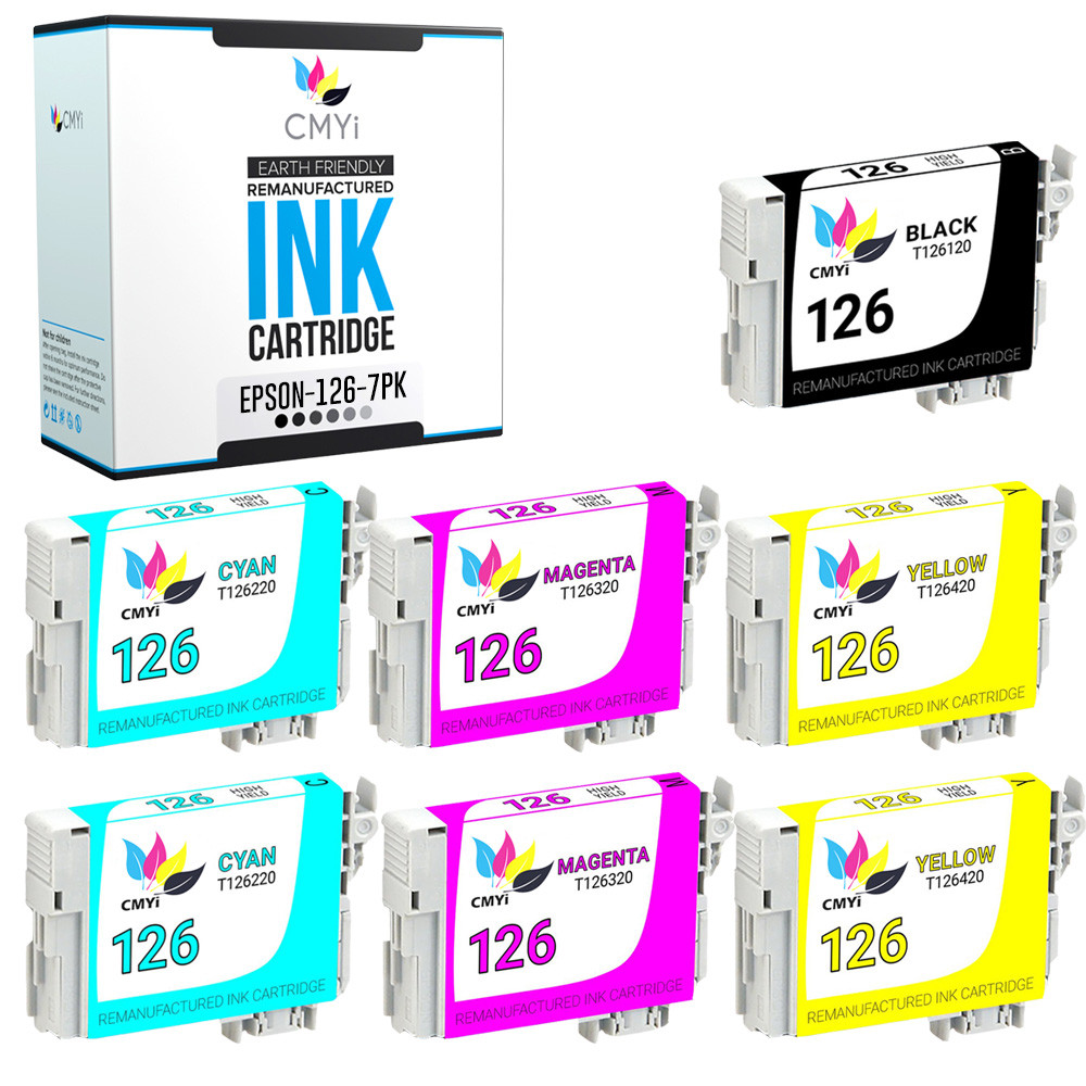 7PK T126 Black Color Ink Cartridges for Epson 126 Fits Stylus NX330 Workforce WF
