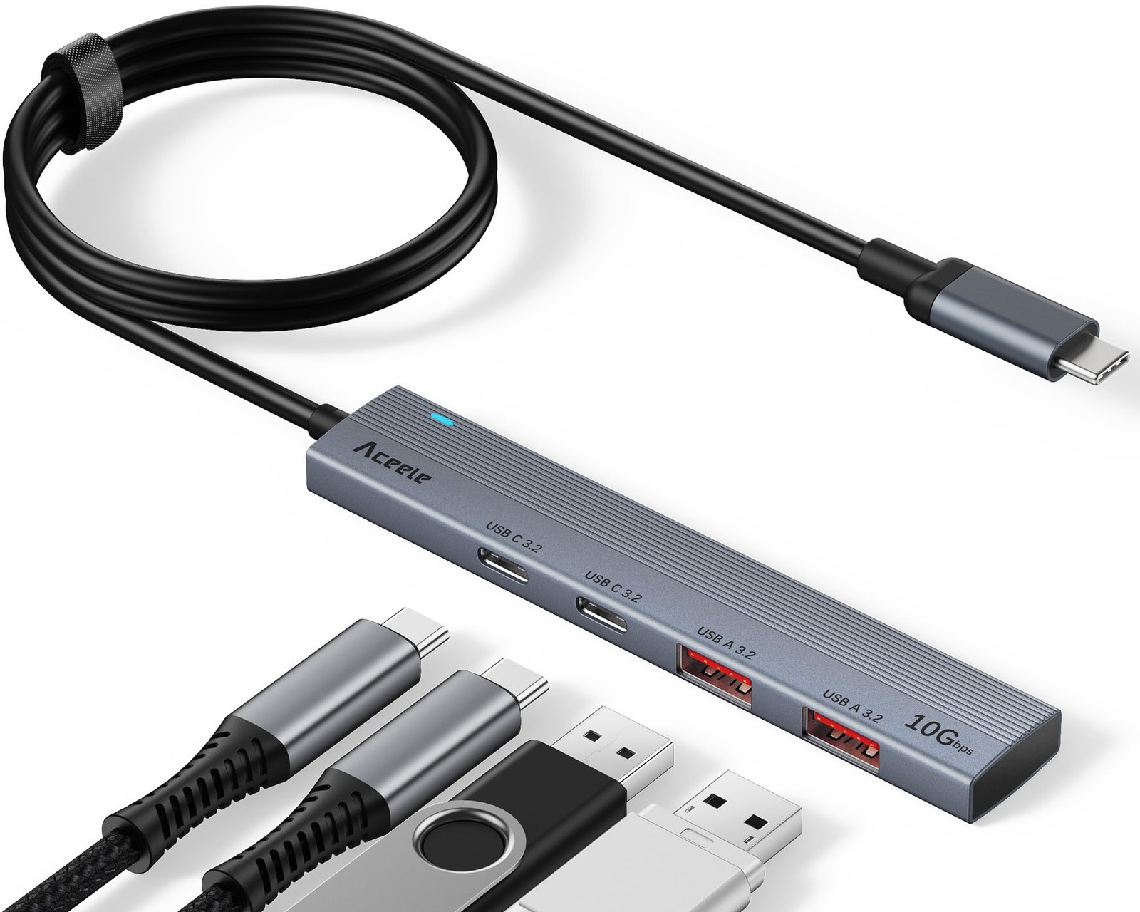Aceele 10Gbps USB C Hub, 4 Ports USB 3.2 HUB with 2 USB-C 3.2 and 2 USB-A 3.2...