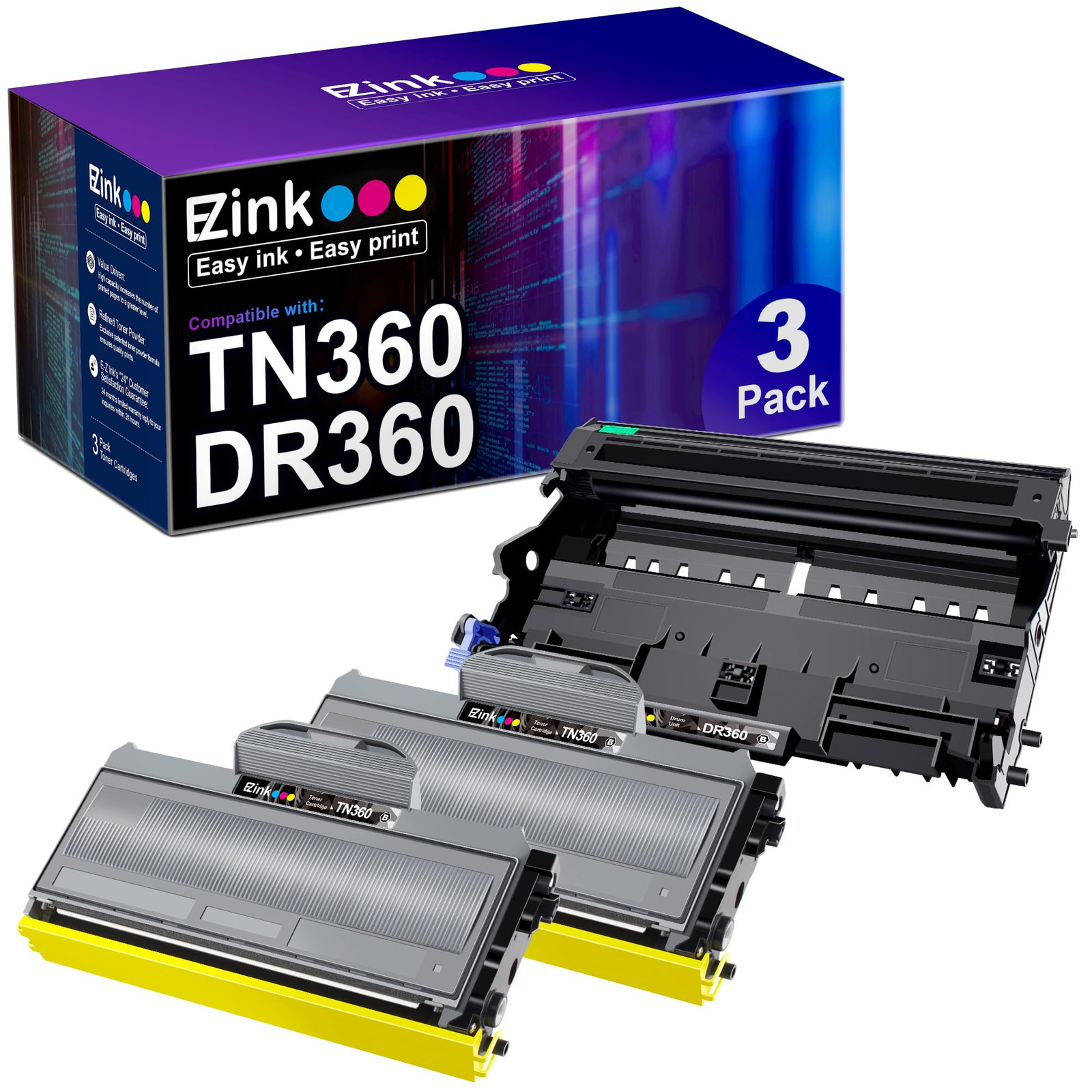 E Z Ink Compatible Toner Cartridge and Drum Replacement for Brother TN360 DR3...