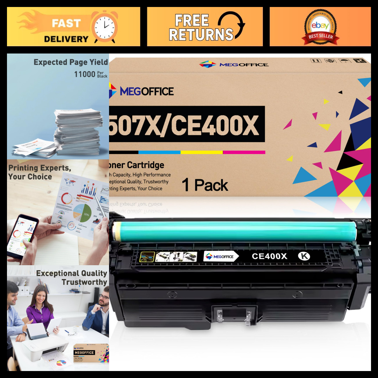 High-Yield Black Toner Cartridge Replacement for HP 507X CE400X - Compatible, Qu
