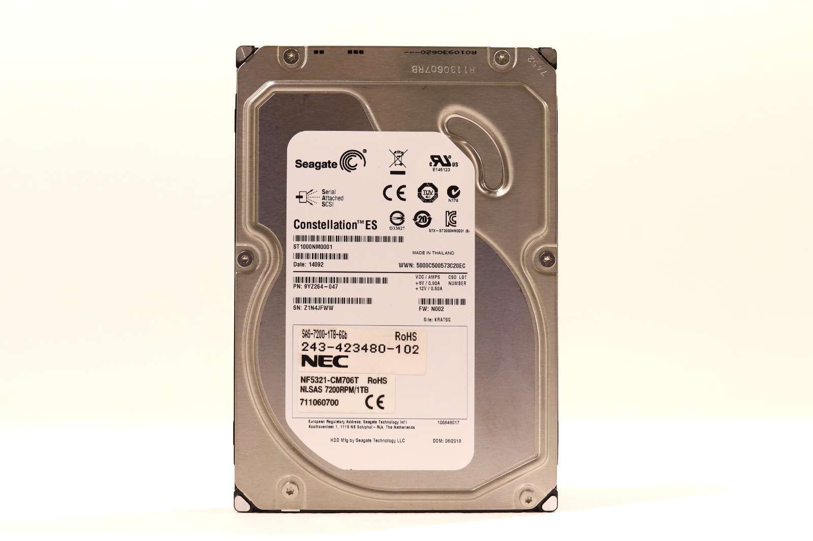 Seagate ST1000NM0001 1TB 3.5" 6Gb/s 64MB 7.2K RPM SAS HDD P/N: 9YZ264-047 Tested