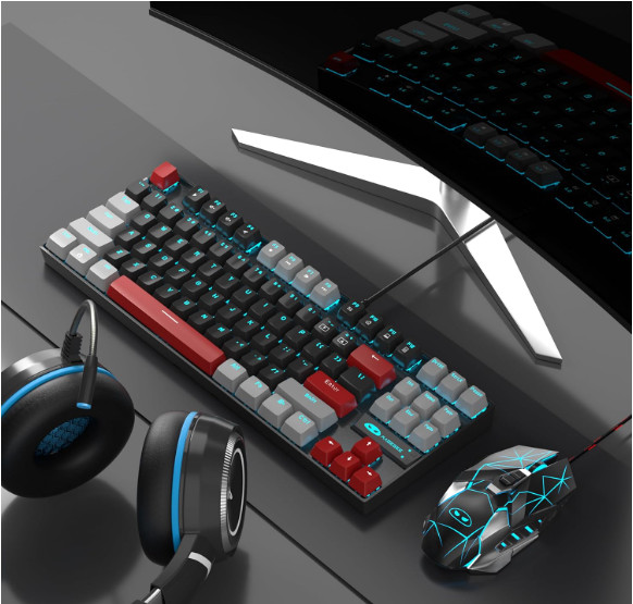 MageGee 75% Mechanical Gaming Keyboard, Red Switch, LED Blue Backlit, 87 Keys