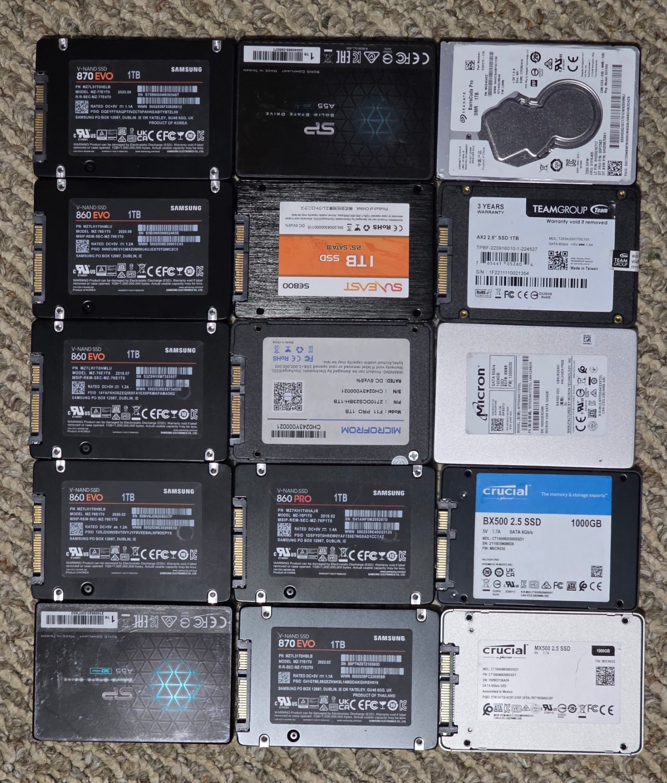 Lot of 31 Mixed Brand 2.5" SATA HDD & SSD 1TB Storage Drives - Tested